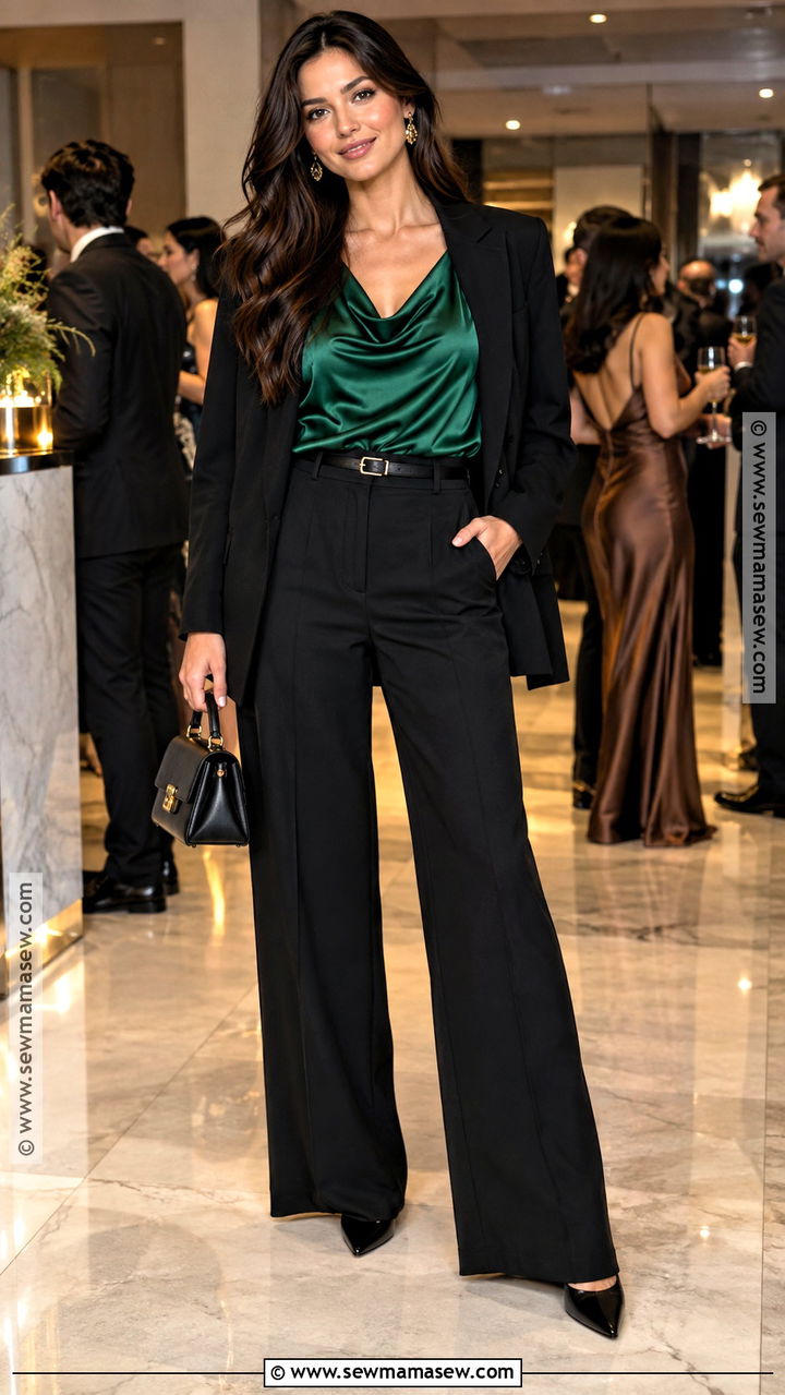 Wide Leg Trousers And Draped Blouse Fall Party Outfit - 20 cute fall party outfits