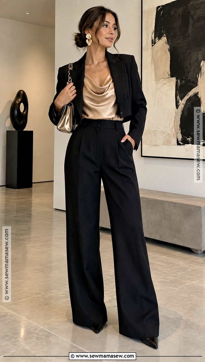 Wide Leg Trousers And Draped Top Fall Birthday Outfit - 20 Birthday Outfits Fall
