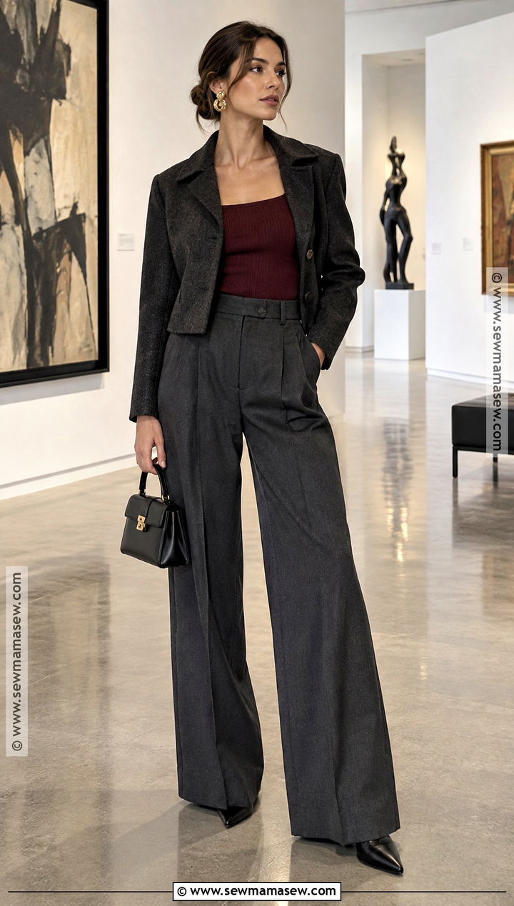 Wide Leg Trousers And Fitted Knit Top Fall Date Night Outfit - 30 fall date night outfit ideas