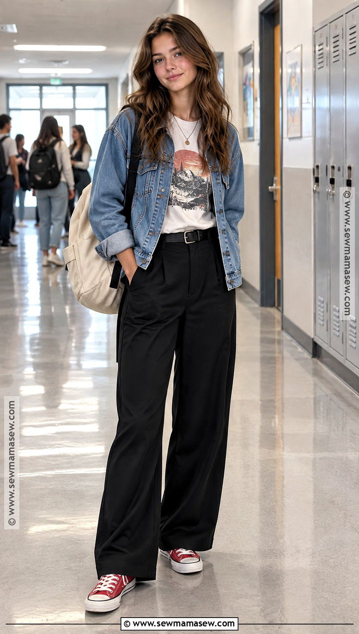 Wide Leg Trousers And Graphic Tee High School Outfit - 25 back to school fits highschool