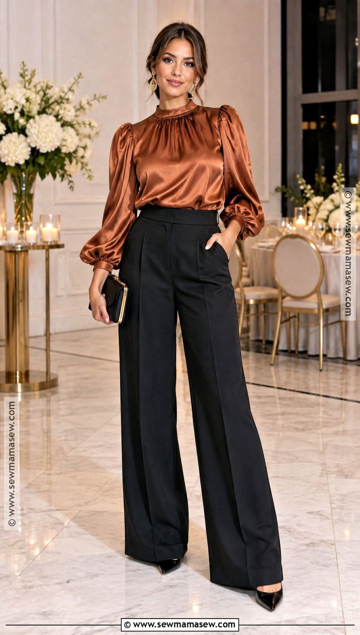 Wide Leg Trousers And Puff Sleeve Blouse Birthday Outfit - 25 fall birthday outfits