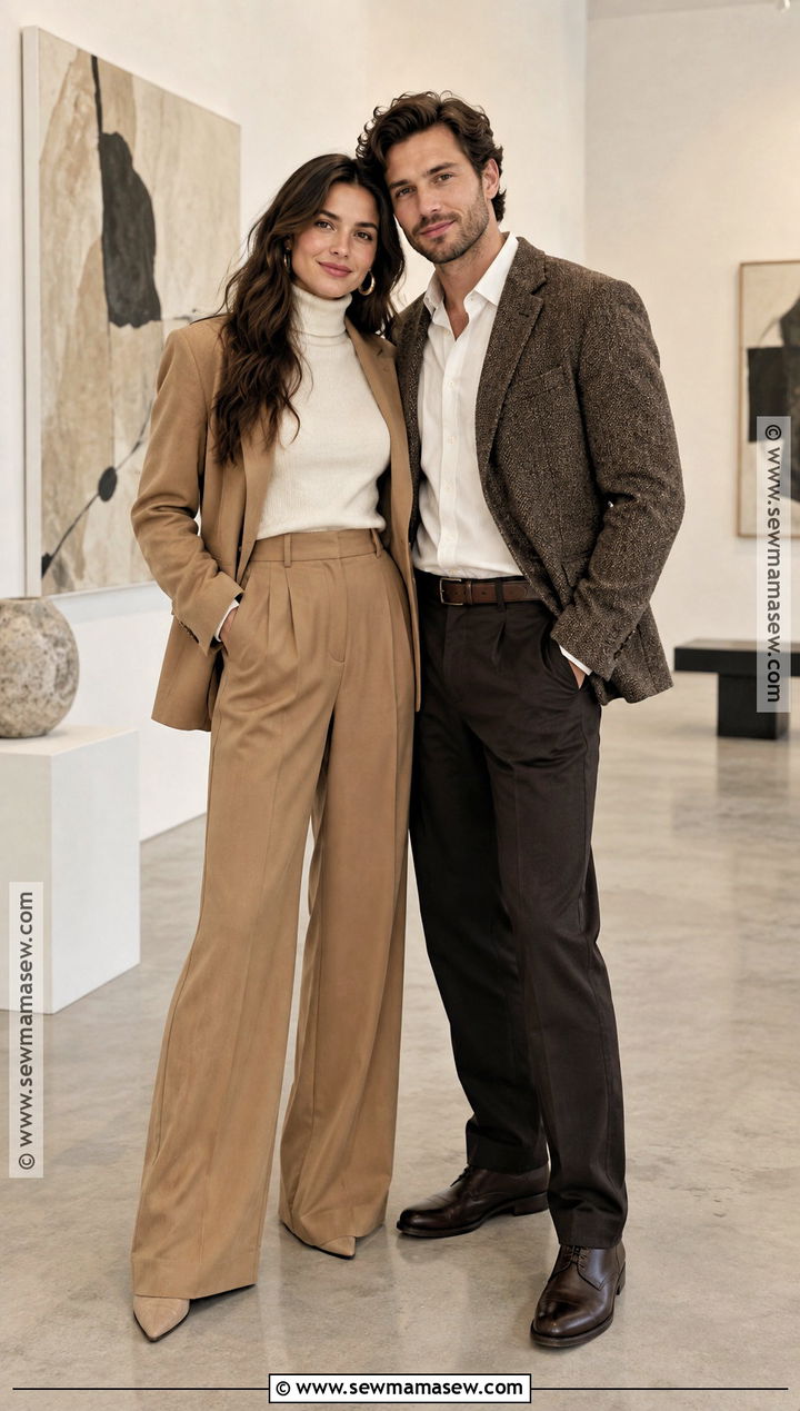 Wide Leg Trousers Fall Engagement Shoot Outfit - 20 engagement shoot outfit fall ideas