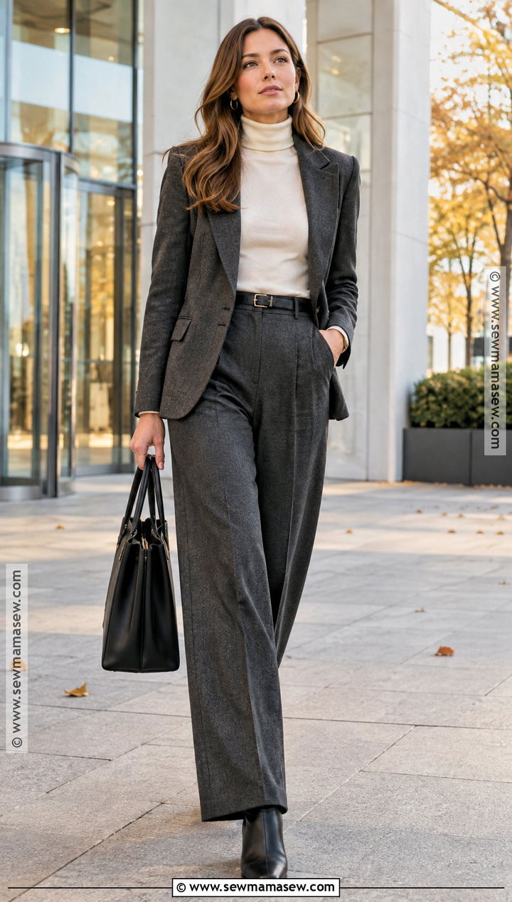 Wide Leg Trousers With Black Square Toe Boots - 20 fall outfits with black boots