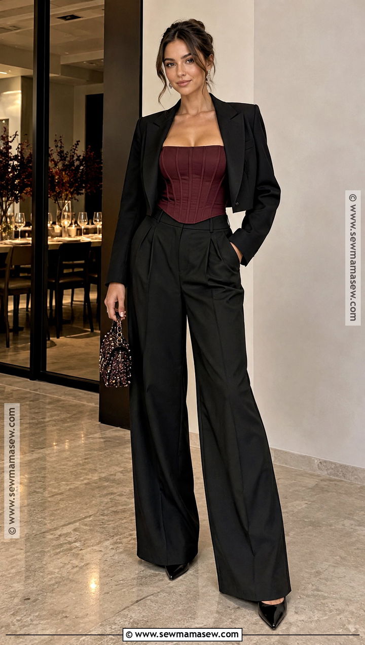 Wide Leg Trousers With Corset Inspired Top - 15 Fall Outfits 2026 Night Out