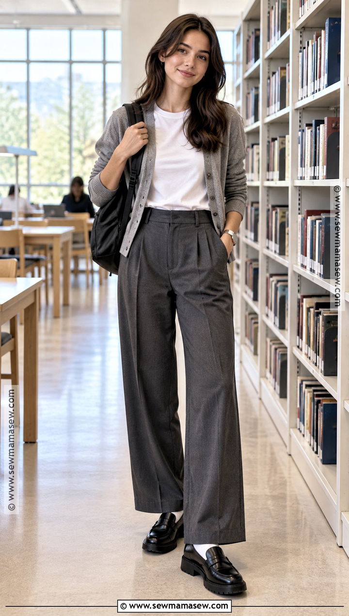 Wide Leg Trousers With T Shirt and Loafers - 15 pants for back to school