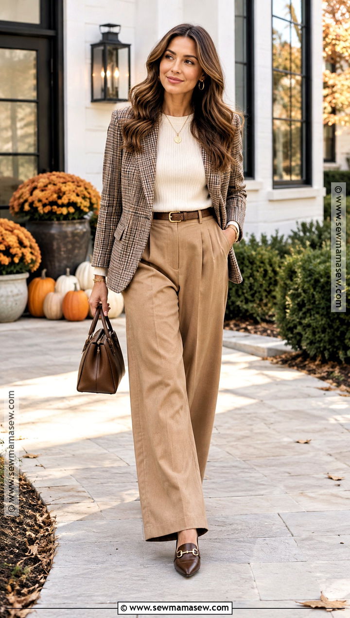 Wide Leg Trousers and Fitted Knit Thanksgiving Outfit - 20 outfits for thanksgiving for women