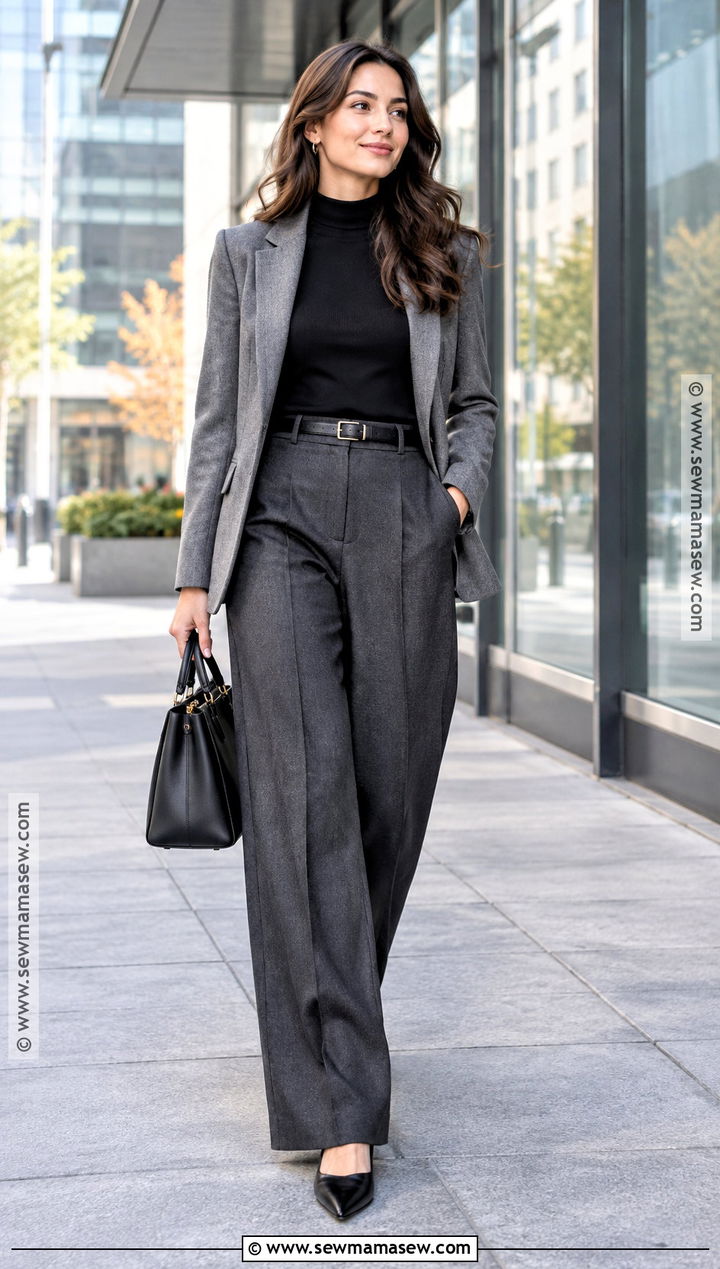 Wide Leg Trousers and Pointed Toe Flats Outfit - 20 Flats Outfit Fall Ideas