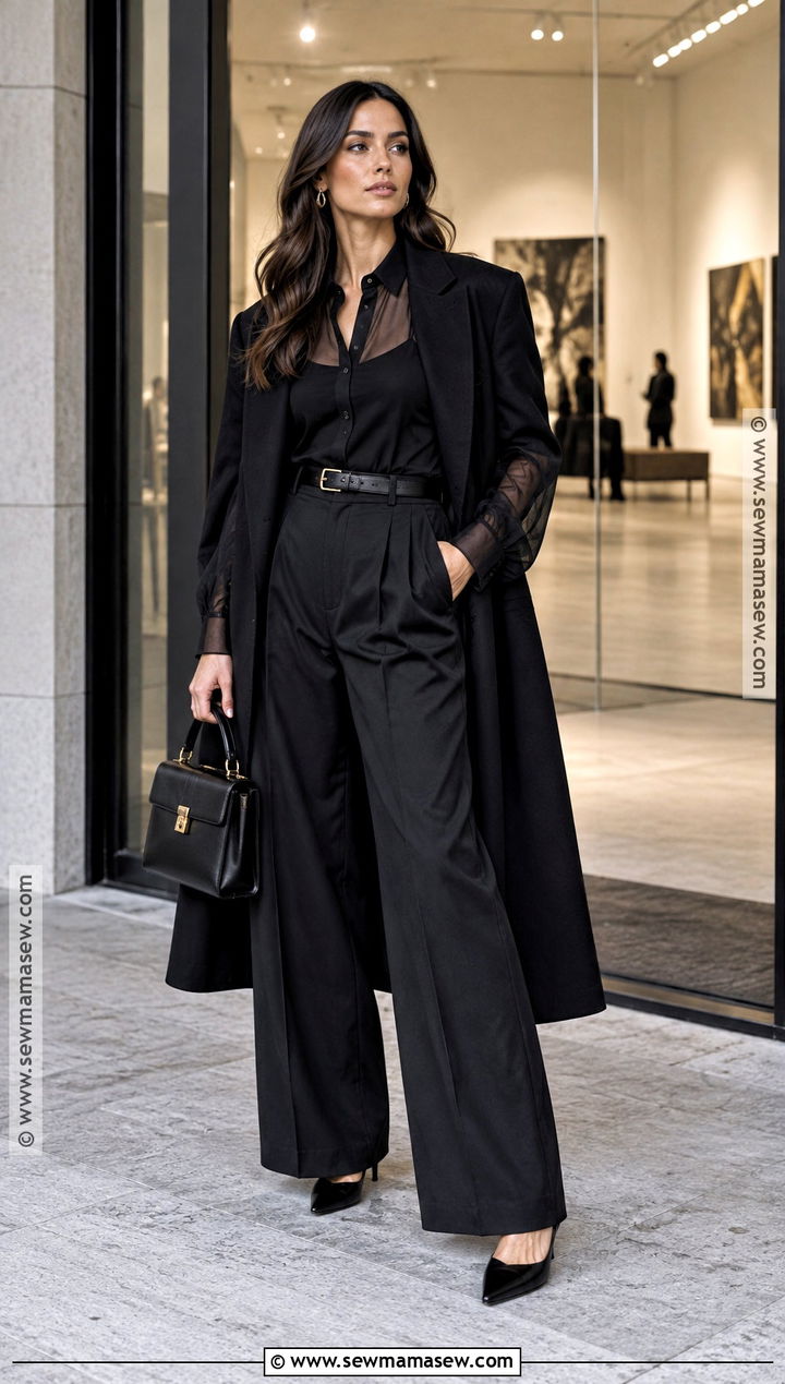 Wide Leg Trousers and Sheer Blouse Fall Night Outfit - 15 fall 2026 night outfits