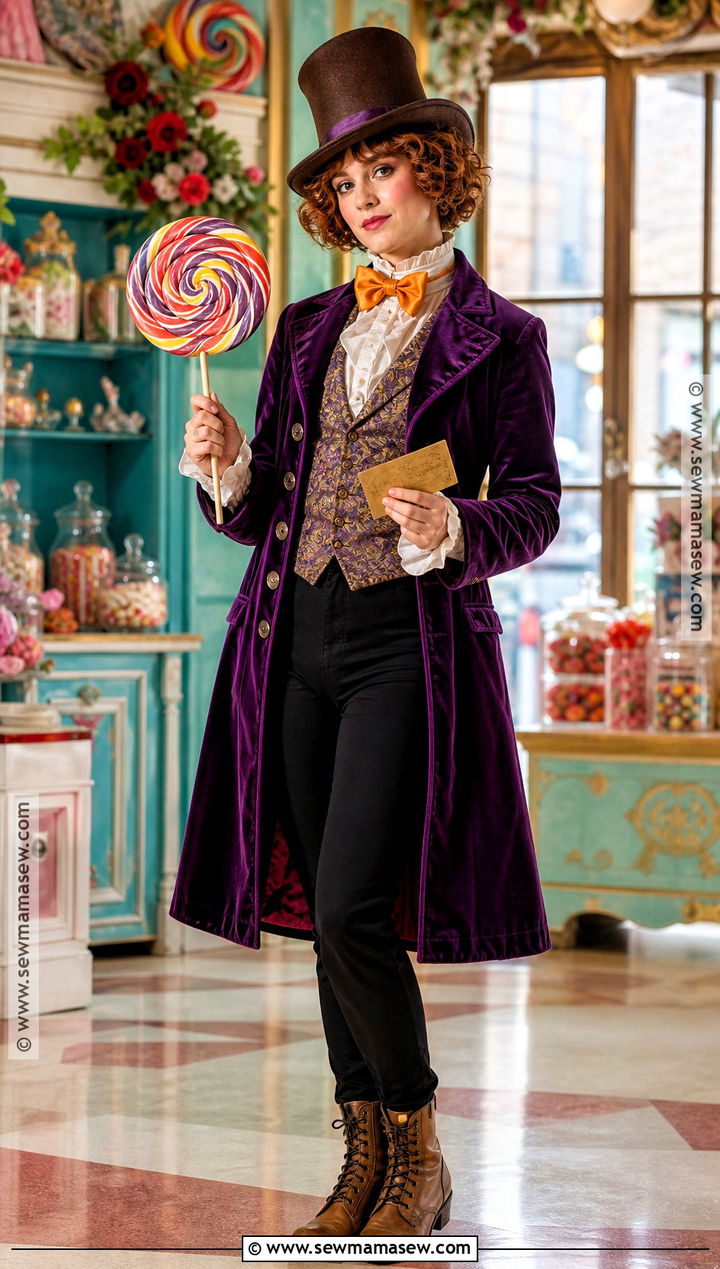 Willy Wonka Costume With Purple Velvet Coat - 30 curly hair costumes