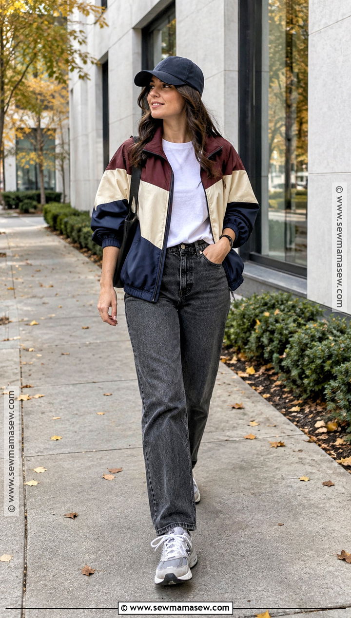 Windbreaker And Black Jeans Streetwear Outfit - 20 Streetwear Fashion Women Fall Ideas