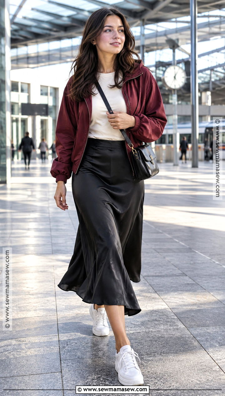 Windbreaker And Midi Skirt Fall Outfit - 20 fall trends outfits