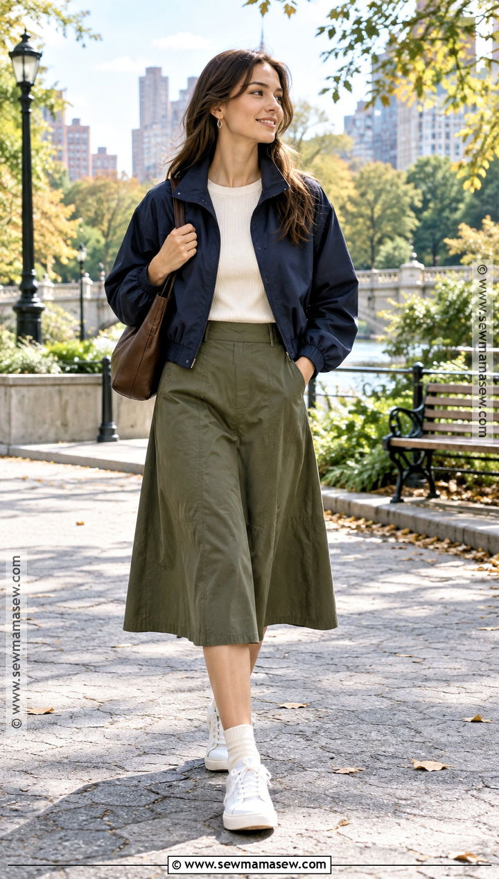 Windbreaker And Midi Skirt Fall Outfit - 20 simple outfits fall