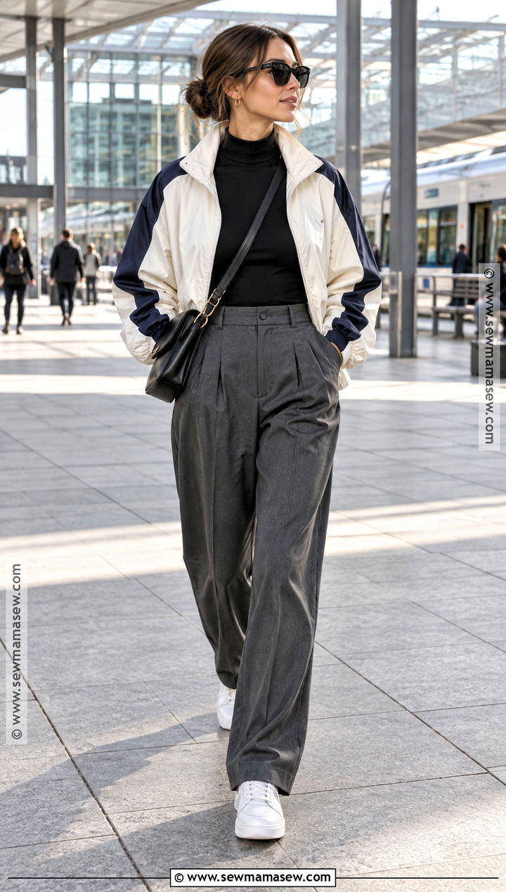 Windbreaker And Pleated Pants Fall Outfit - 15 Modern Fall Outfits for Women