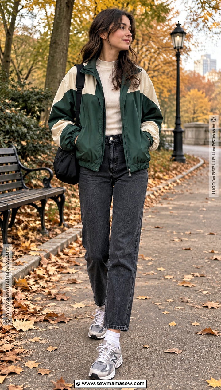 Windbreaker And Straight Leg Jeans Autumn Outfit - 20 autumn outfits sporty