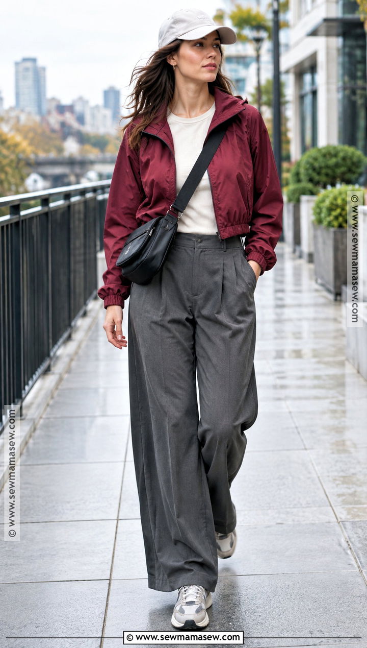 Windbreaker And Wide Leg Pants Fall Outfit - 25 fall chill outfits