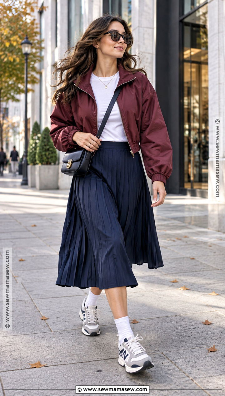 Windbreaker Fall Outfit With Midi Skirt - 20 best fall outfits