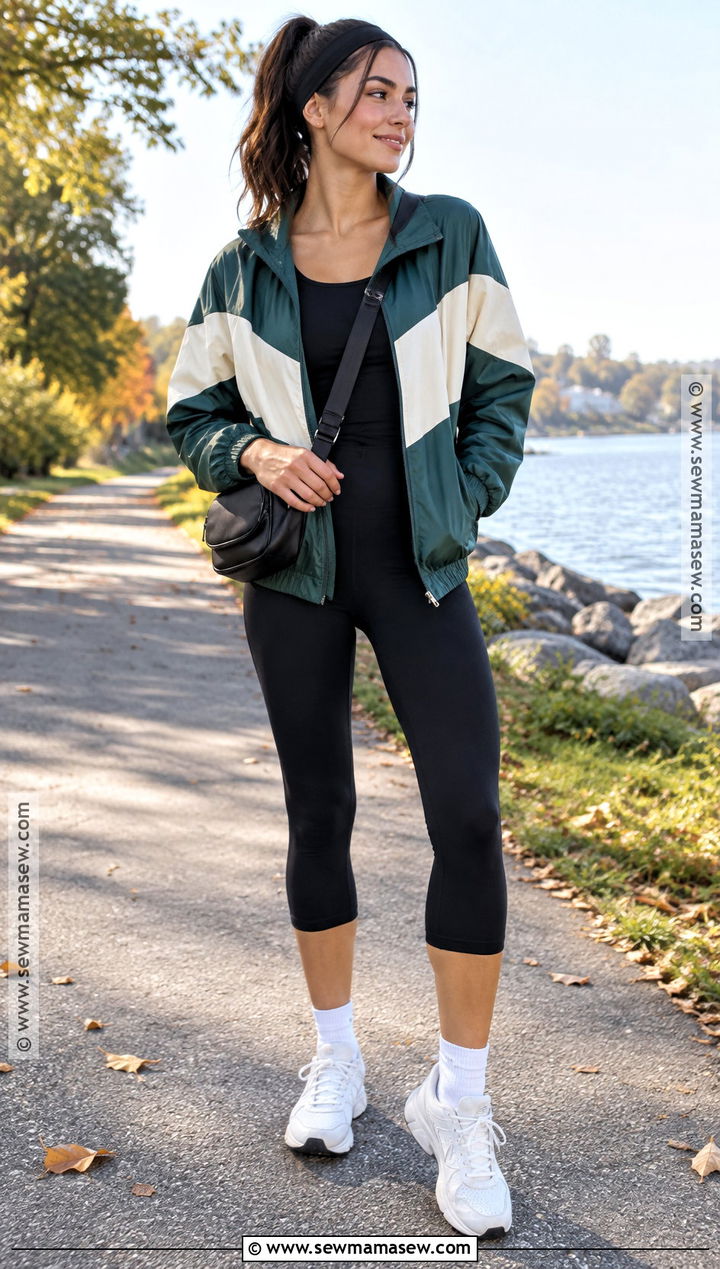 Windbreaker With Capri Leggings And Trainers - 15 cute sporty outfits fall