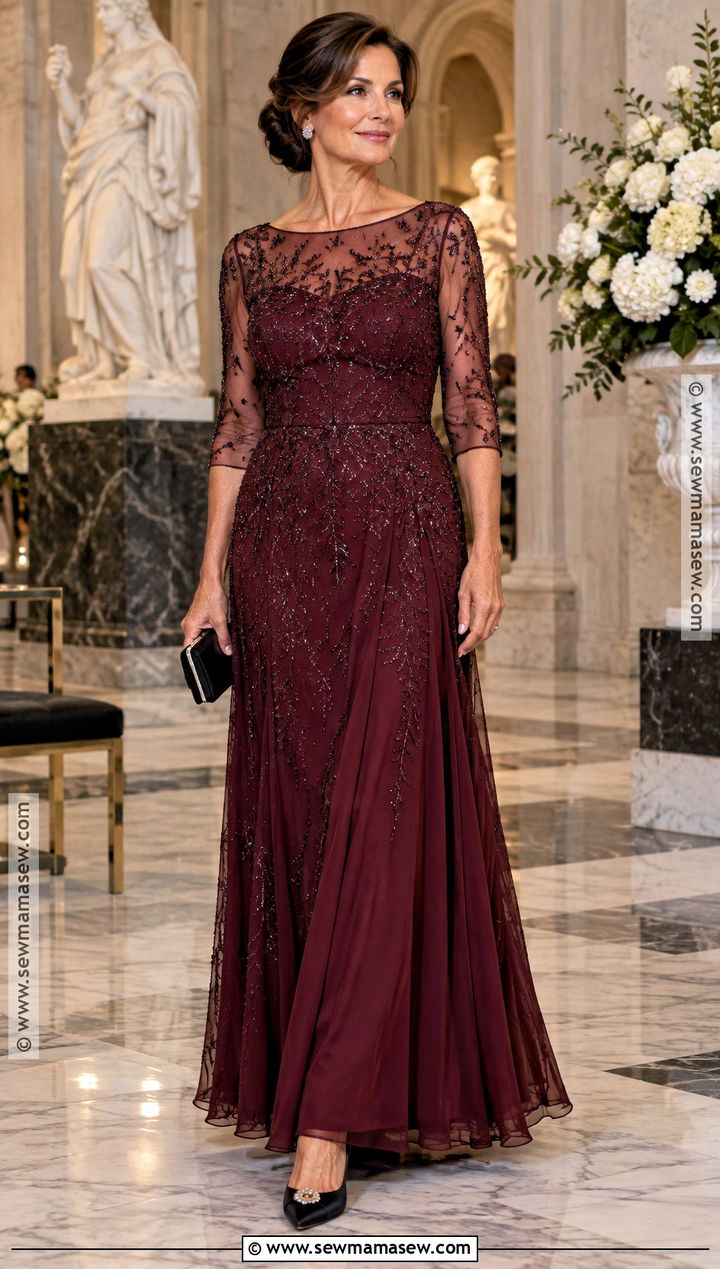 Wine Beaded Overlay Mother of the Groom Dress - 15 mother of the groom fall dresses