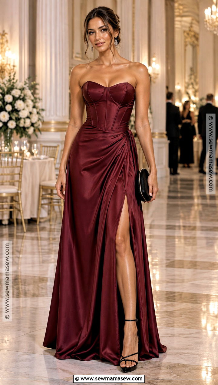 Wine Corset Satin Bridesmaid Dress - 25 fall bridesmaid dresses