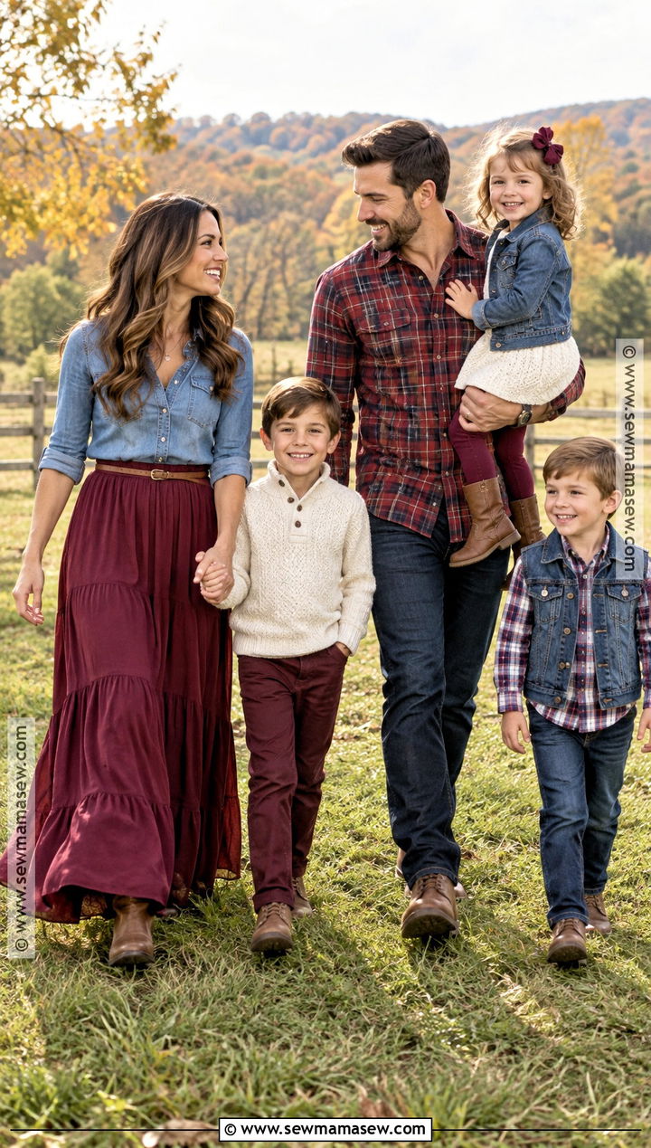 Wine Red And Denim Family Outfit - 15 fall family pictures outfits wine red
