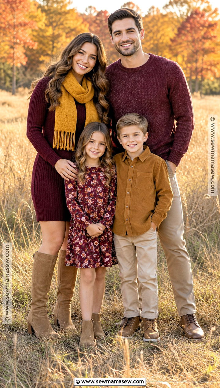 Wine Red And Mustard Family Outfit - 15 fall family pictures outfits wine red