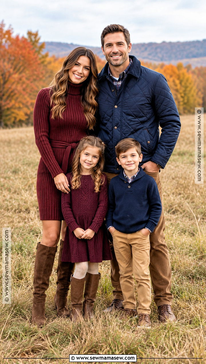 Wine Red And Navy Family Outfit - 15 Fall Family Pictures Outfits Red