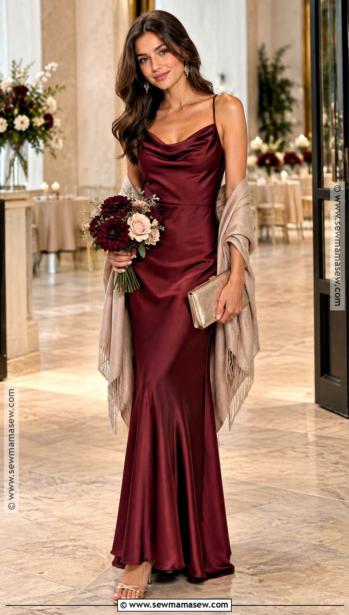 Wine Red Cowl Neck Bridesmaid Dress - 15 Fall Red Bridesmaid Dresses