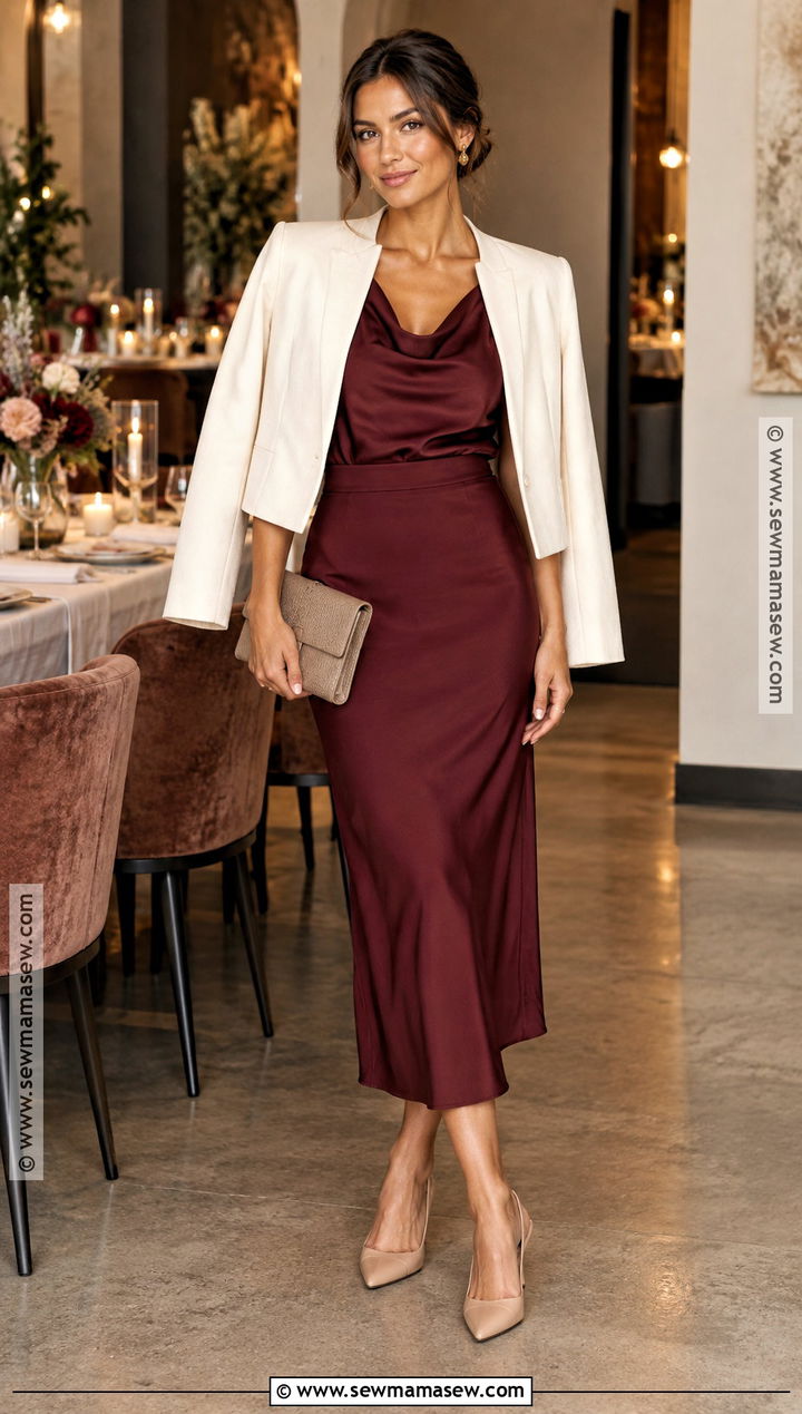 Wine Red Two Piece Set Fall Wedding Guest Outfit - 25 casual fall wedding outfit guest ideas