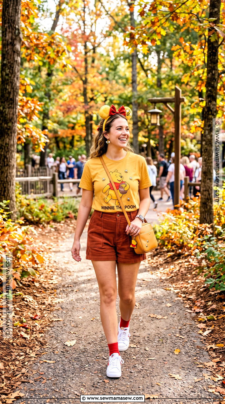 Winnie The Pooh Fall T Shirt And Corduroy Shorts Outfit - 25 october disney outfits