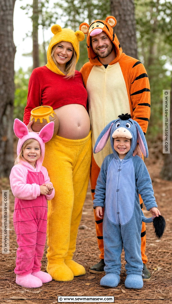 Winnie The Pooh Family Costume - 30 pregnant halloween costumes for family