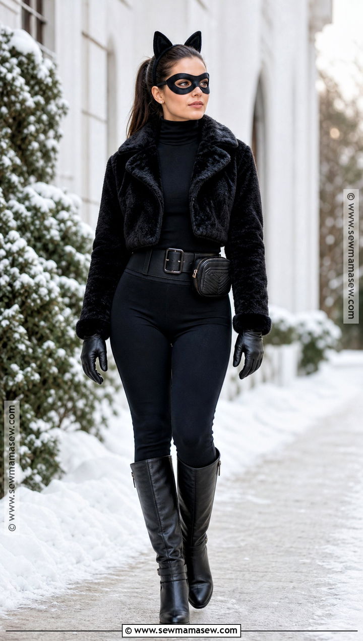 Winter Cat Woman Costume With Faux Fur - 40 cat woman halloween costume ideas