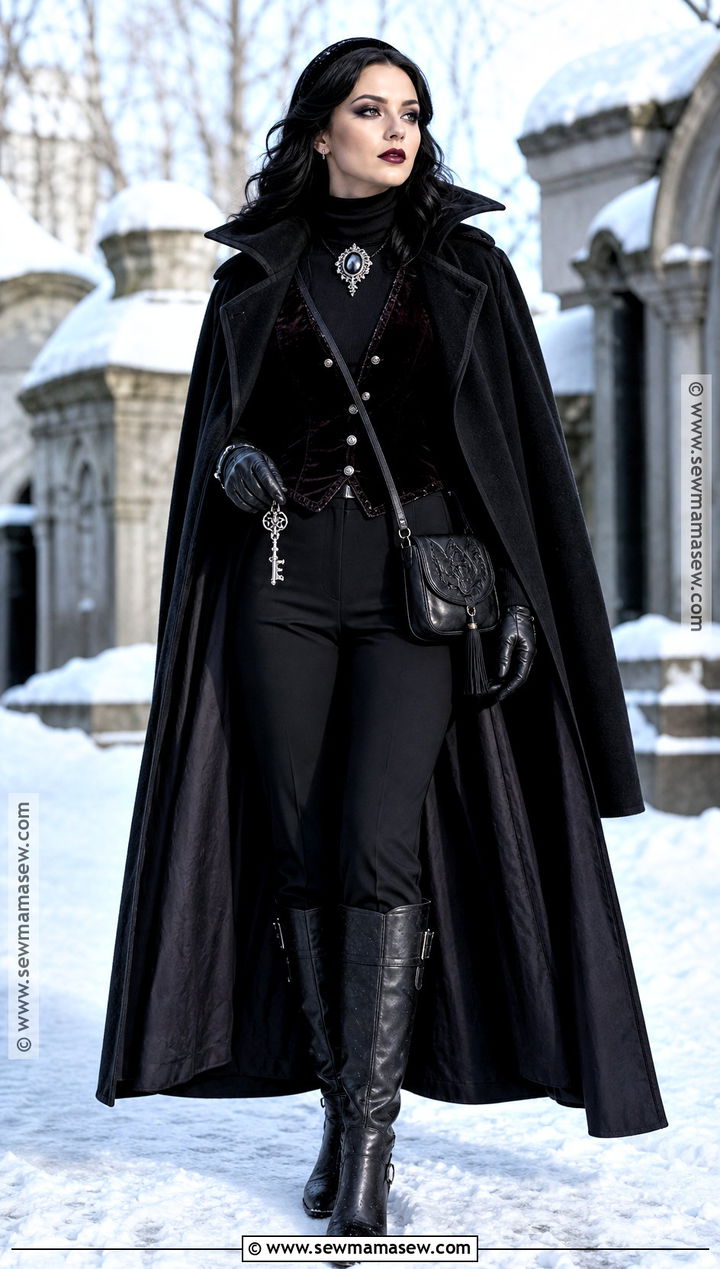 Winter Dracula Costume With Long Coat - 30 Dracula Costume Ideas for Women