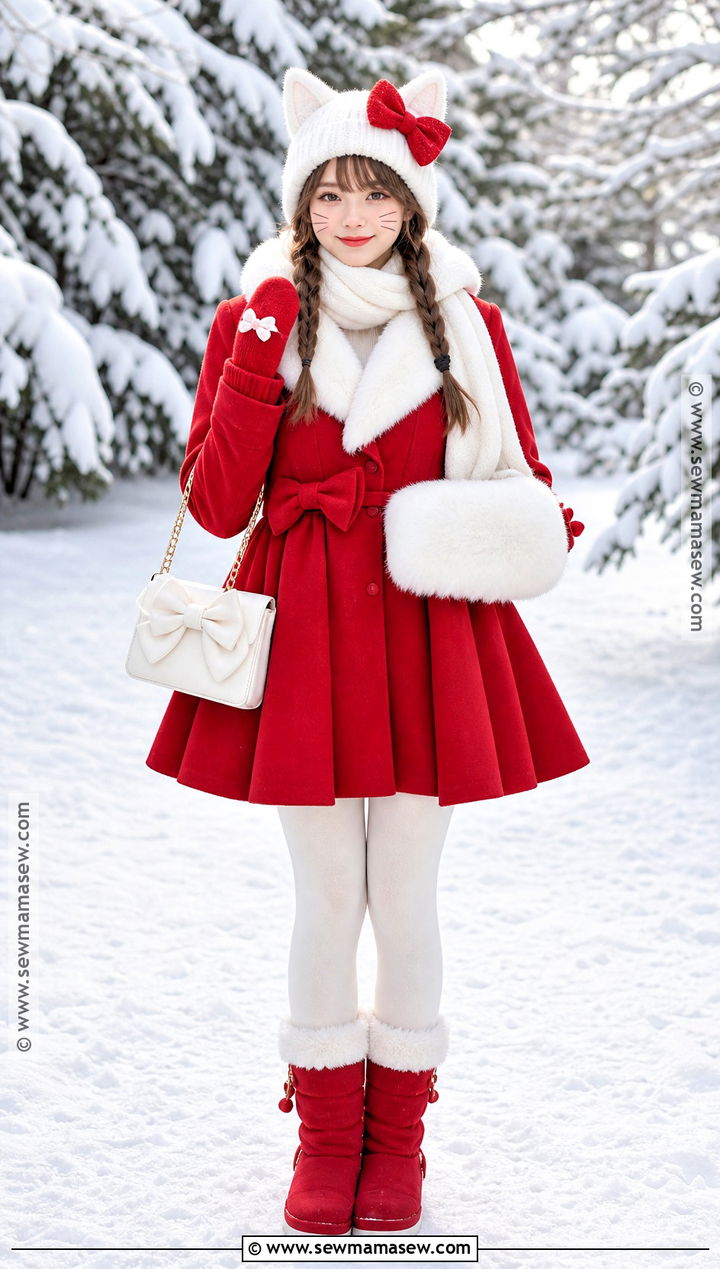 Winter Hello Kitty Costume With Red Coat - 40 hello kitty halloween costume ideas