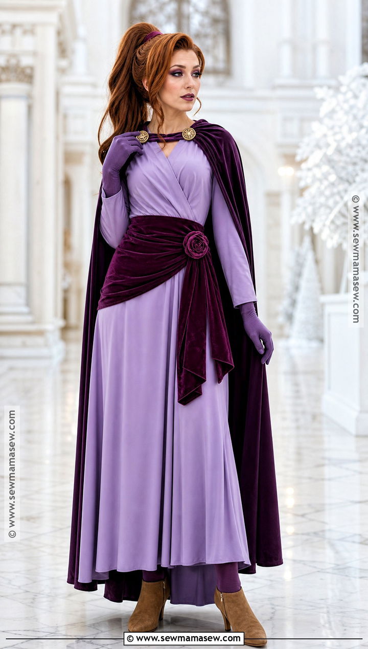 Winter Megara Cosplay With Purple Cape - 35 megara cosplay ideas