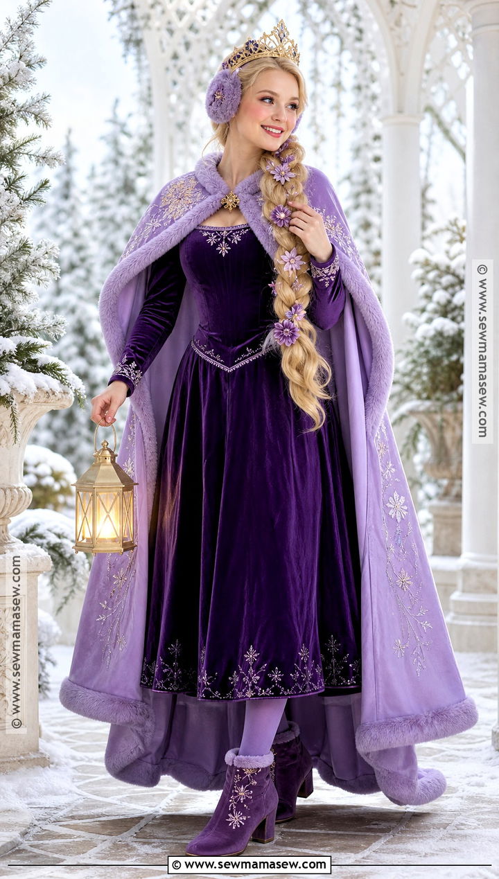 Winter Rapunzel Costume With Velvet Cape - 30 Rapunzel Costume Ideas for Women
