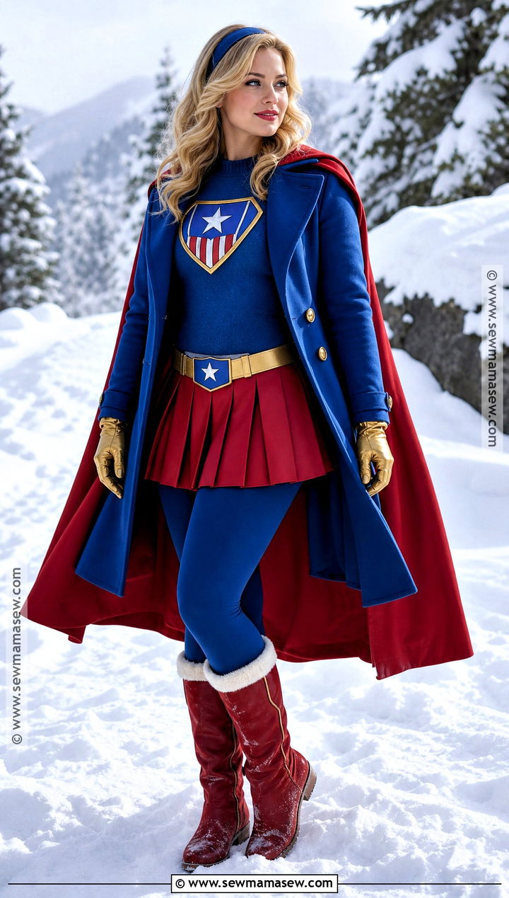 Winter Supergirl Costume With Blue Coat - 30 Super Girl Costume Ideas for Women