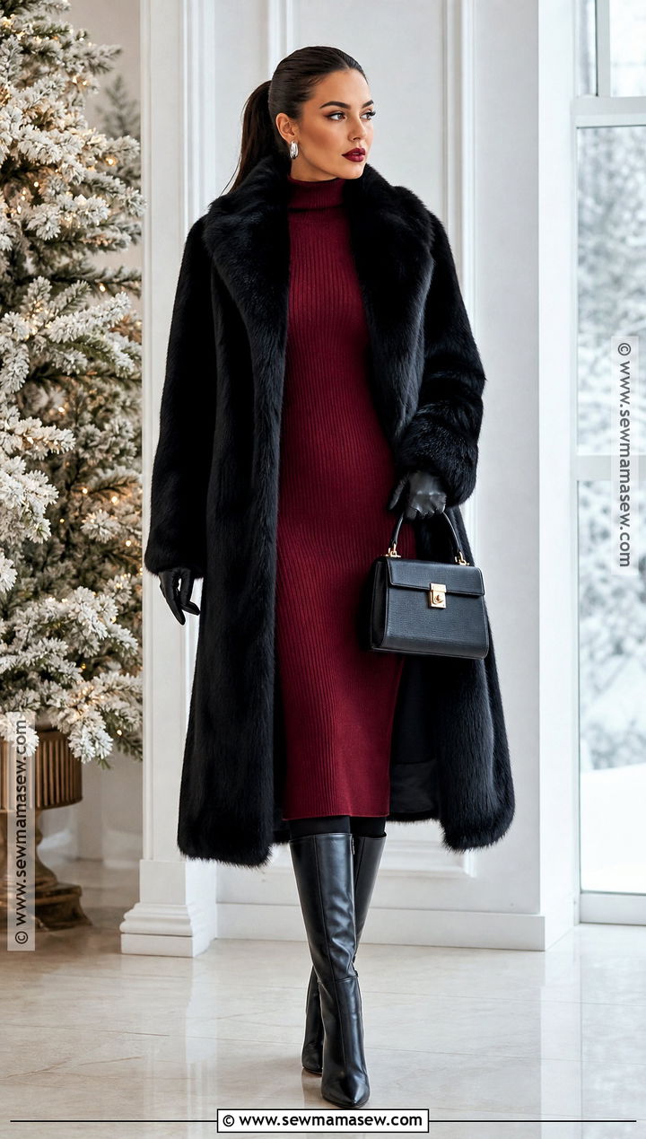 Winter Vampire Outfit With Faux Fur Coat - 30 vampire style outfits