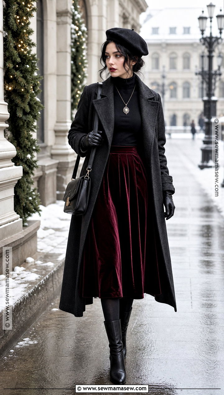 Winter Vampire Outfit With Velvet Skirt - 50 vampire outfit ideas