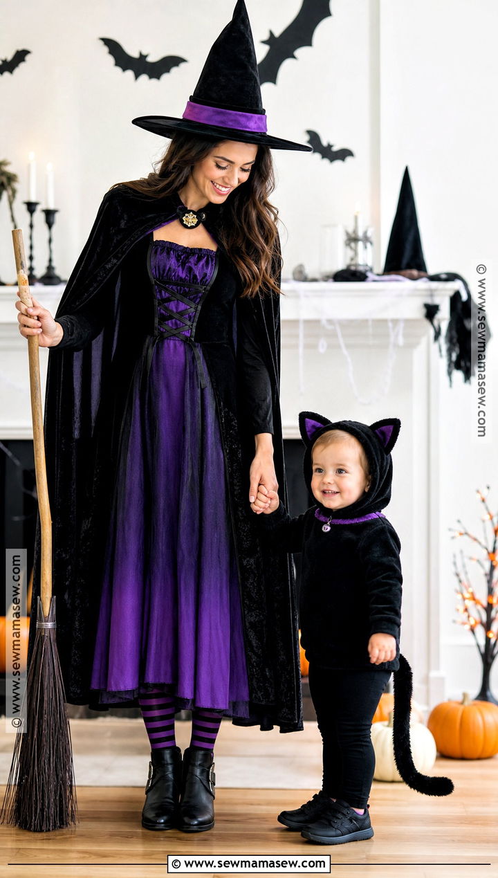 Witch And Black Cat Costume - 30 Mom And Toddler Halloween Costumes