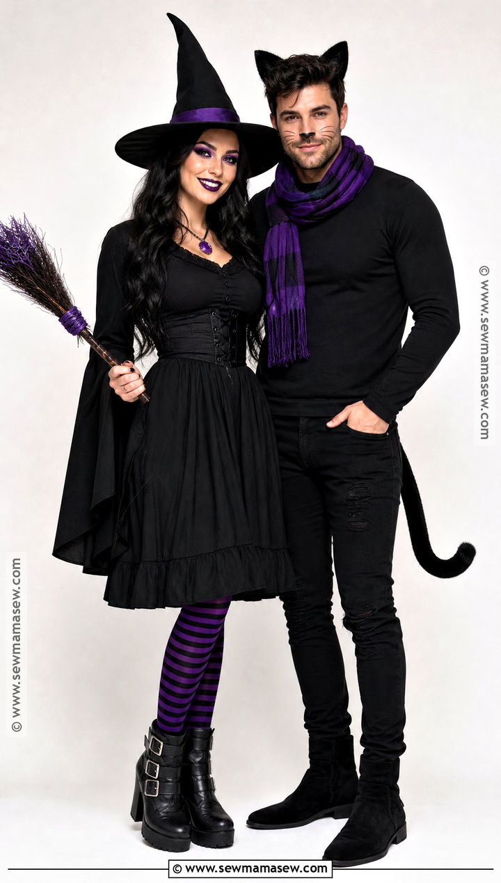 Witch And Black Cat Couple Costume - 35 cute couple costumes for halloween