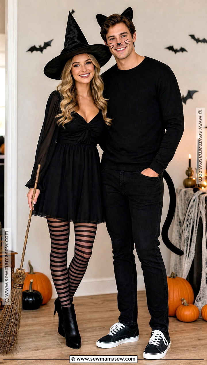 Witch And Black Cat Couples Costume - 40 Simple Couples Halloween Costume Ideas