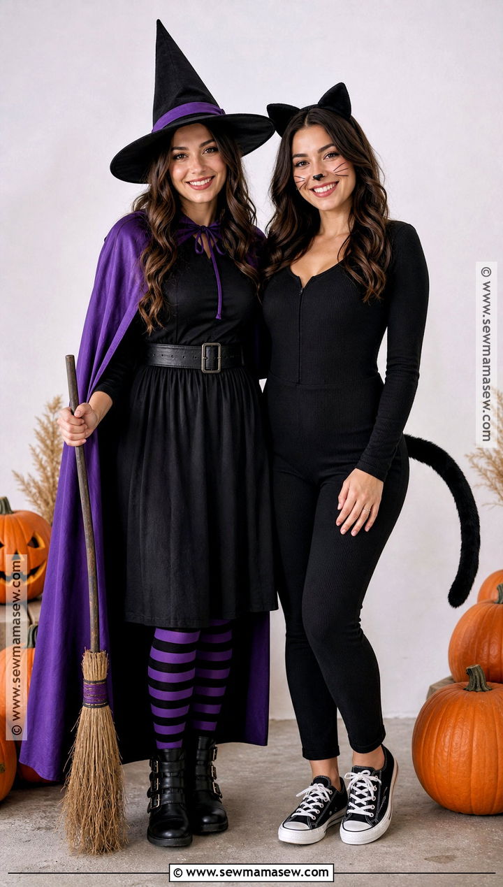 Witch And Black Cat Duo Costume - 50 halloween costumes duo
