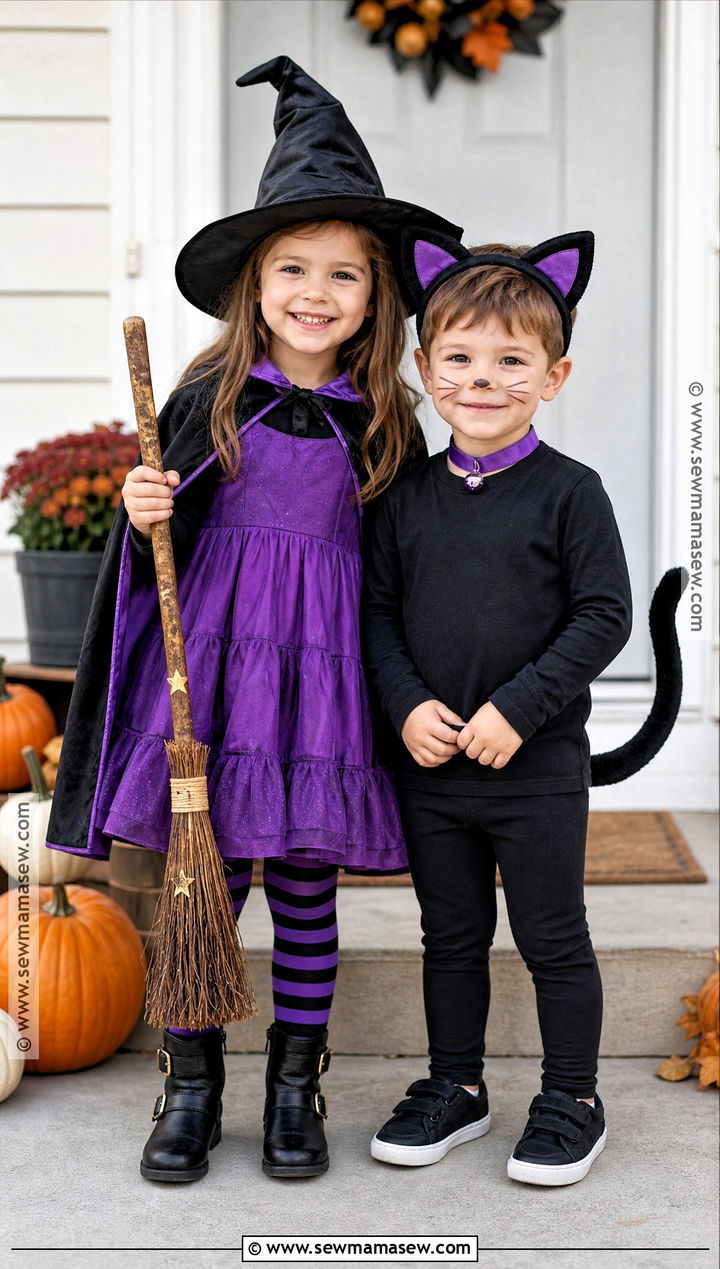 Witch And Black Cat Sibling Costume - 30 sibling halloween costumes boy and for girls