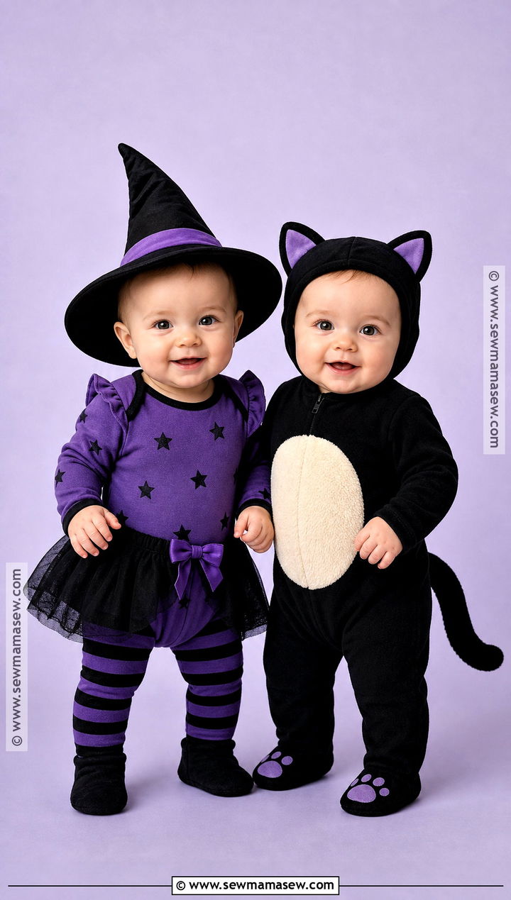 Witch And Black Cat Twin Baby Costume - 30 twin halloween costumes for babies