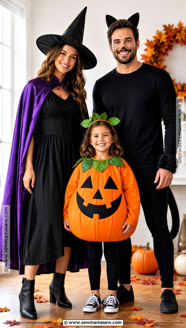 Witch Black Cat And Pumpkin Costume - 45 family of 3 halloween costumes