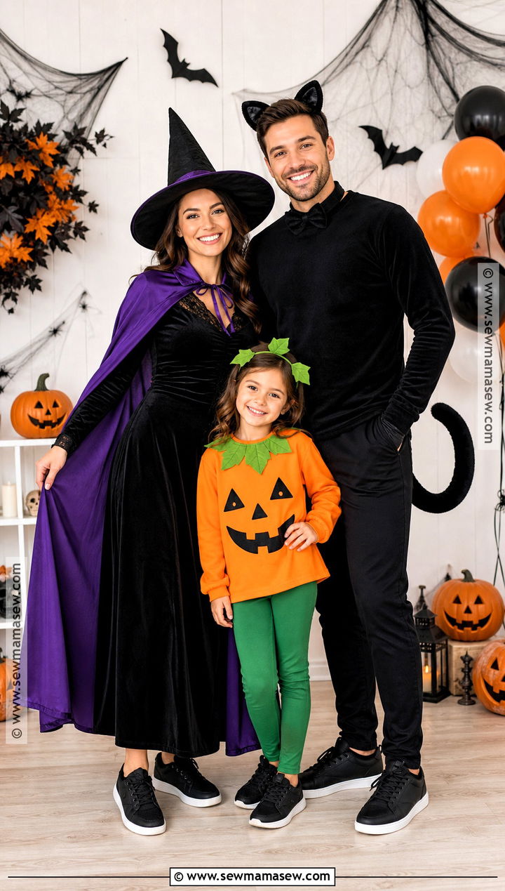 Witch Black Cat And Pumpkin Costume - 30 easy family costumes for 3