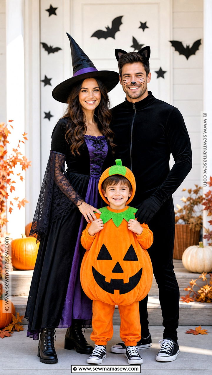 Witch Cat And Pumpkin Family Costume - 50 family halloween costumes