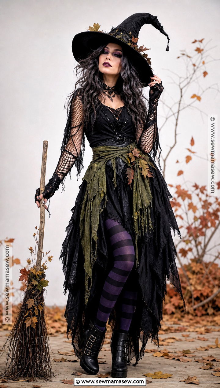 Witch Costume With Tattered Black Dress - 45 scary costumes