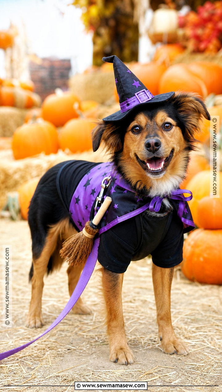 Witch Dog Costume With Purple Cape - 35 dog costume ideas