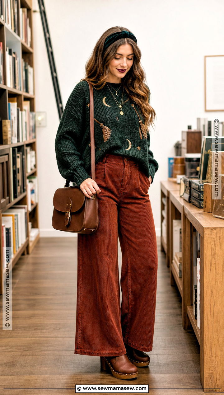 Witch Halloween Sweater With Corduroy Pants - 35 halloween sweater ideas